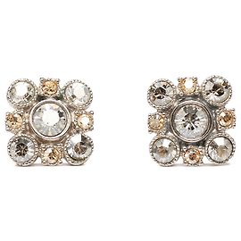 Orecchini Chanel Silver Brass Floral Strass Push Back Argento