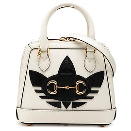 Sac à main Gucci White Adidas Mini Leather Horsebit 1955 Top Handle Bag Blanc