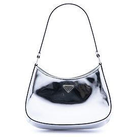 Bolsa de ombro Cleo em couro Spazzolato prateado Prada Prata