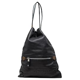 Salvatore Ferragamo Ferragamo Black Leather Kentucky Drawstring Backpack Black