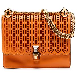 Fendi Orange Small Vitello Grace Openwork Kan I Crossbody Orange