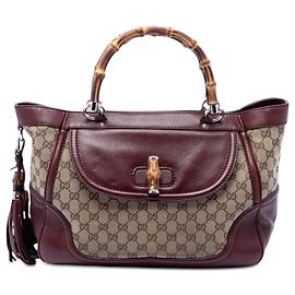 Gucci Beige Medium GG Canvas New Bamboo Tassel Tote Beige