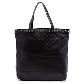 Gucci Black Embossed Studded Leather Horsebit Tote Black