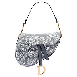 Dior Gray Canvas Embroidered Reverse Toile De Jouy Saddle Bag Brown