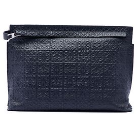 LOEWE Blue Embossed Anagram Leather Repeat T Clutch Blue Navy blue