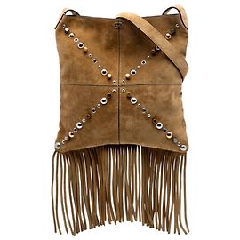 Borsa a tracolla Valentino Nellcote con frange e borchie in scamosciato marrone Marrone Cammello