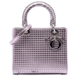Dior Purple Medium Metallic Patent Microcannage Lady Dior Violet