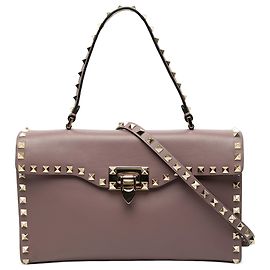 Valentino Bolsa de Aba de Couro Pequena Rosa com Alça Rockstud Rosa Dourado