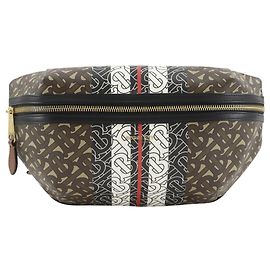 Pochete Burberry TB Monogram Stripe E Canvas Marrom