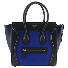 Céline Celine Luggage Micro Shopper Handbag Black Blue