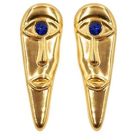 Autre Marque Brincos de rosto abstrato dourados com pedras azuis Azul Dourado