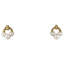 Mikimoto Orecchini in Perle e Diamanti in Oro Giallo 18k D'oro