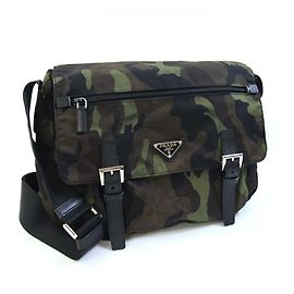 Prada Khaki Nylon Shoulder Bag Brown Black Green Khaki