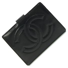 Chanel Black Lambskin Bi-Fold Wallet Black