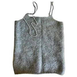 Autre Marque Musier Paris Top de malha cinza com colar de pérolas Branco Cinza