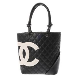 CHANEL Cambon Line Small Tote Bag Schwarz Weiß