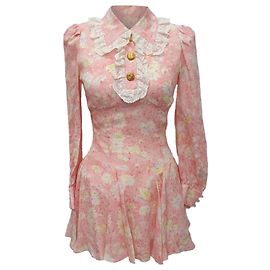Mini abito con volant Alessandra Rich in seta con stampa floreale rosa Rosa Altro