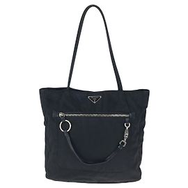 Prada Nylon Tessuto Triangle Logo Tote Black