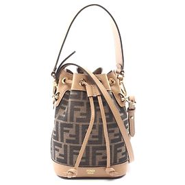 Fendi Mini Mon Tresor 2WAY Canvas Leather Handbag Brown