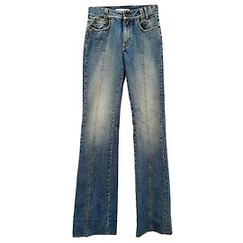 Alessandra Rich Schlaghose aus hellblauer Baumwoll-Denim Blau Hellblau