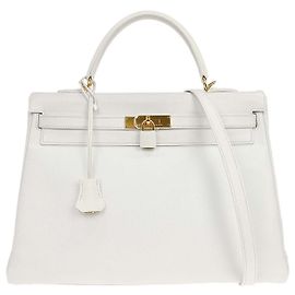 Hermès Hermes Kelly Light Epsom com Gold Hardware 35 Branco