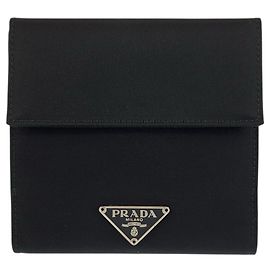 Portafoglio Compatto Prada Nylon Tessuto Logo Nero