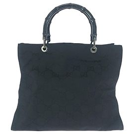 Bolso Tote de Nylon con Mango de Bambú Gucci Negro