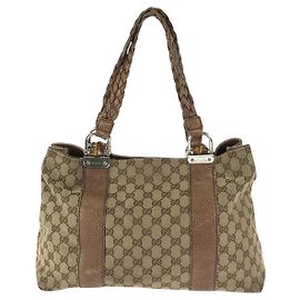 Bolsa Tote Gucci em lona GG Bamboo e couro Marrom Bege