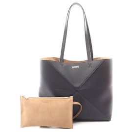 Loewe Leather Puzzle Fold Medium Tote Bag Black