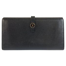 Chanel Leder Coco Button Long Wallet Schwarz