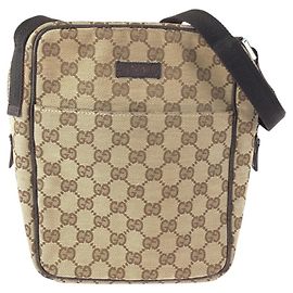 Borsa Messenger Gucci GG Canvas e Pelle Marrone