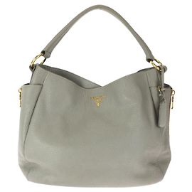 Bolsa de ombro em couro Vitello Daino Prada Cinza