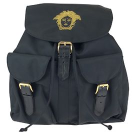 Versace Nylon Leather Backpack Vintage Black