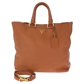 Sac cabas 2way en cuir Vitello Daino Prada Marron