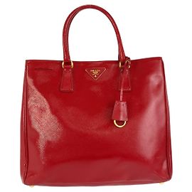 Prada Saffiano Leather Triangle Logo Tote Bag Red