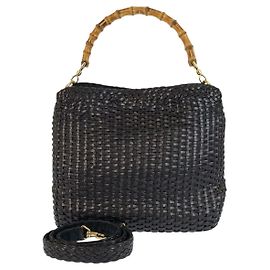 Gucci Bamboo Leather 2way Handbag Shoulder Bag Black