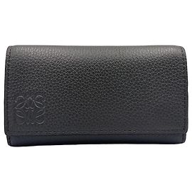 LOEWE Pre-Owned Anagram 6 Key Case Gray Leather Grigio