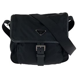 Borsa a tracolla Prada Nylon Leather Tessuto Triangle Logo Nero