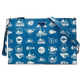 Clutch e Bolsa de Ombro Prada Brick Marine Style Branco Azul