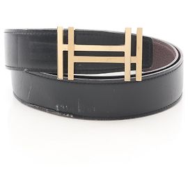 Hermès Hermes H O Carre Reversible Leather Belt for Men Brown Black