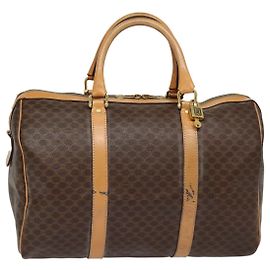 Céline Celine Vintage Duffle Bag Macadam Coated Canvas Large Brown