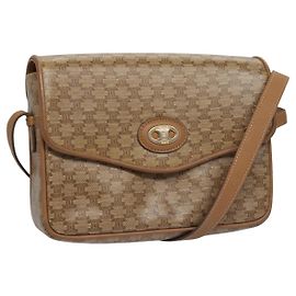 Céline Celine Vintage Macadam Shoulder Bag Canvas and Leather Beige