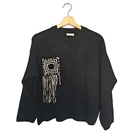 Autre Marque Pull Moewy noir détail crochet et franges Noir