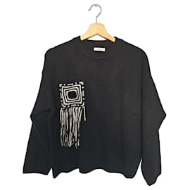 Autre Marque Moewy schwarzer Pullover Häkel-Applikation Schwarz