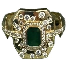 Autre Marque Kimai 18k Yellow Gold Emerald and Diamond Ring Golden Green