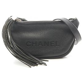 Chanel Black Leather Fringe Handbag/Shoulder Bag Black