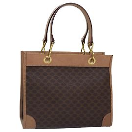 Céline Celine Vintage Macadam Handbag Canvas and Leather Brown