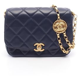 Chanel Matelassé Small Flap Handbag Navy blue