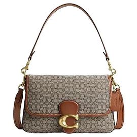 Coach Soft Tabby Bolsa de Ombro em Micro Jacquard Signature Marrom Monograma