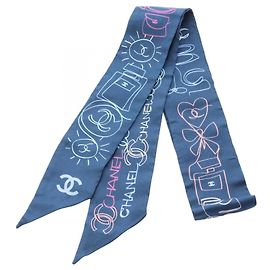 Pañuelo de seda Chanel Coco Mark Multicolor Azul marino